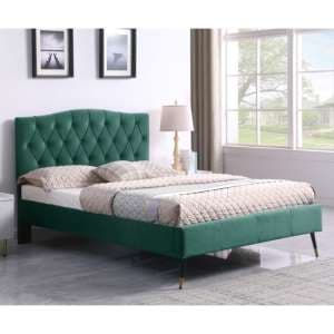 Frisco Velvet Fabric Double Bed In Green - UK
