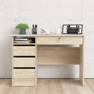 Frosk Wooden Computer Desk With 4 Handle Free Drawers In Oak - UK