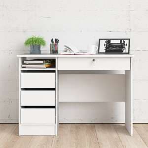 Frosk Wooden Computer Desk With 4 Handle Free Drawers In White - UK