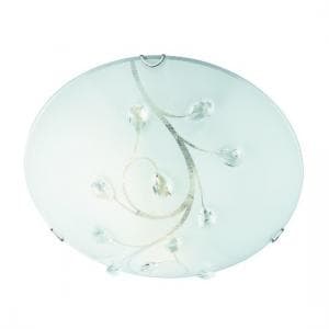 Frosted Glass 30cm Flush Light With Crysal Leaf Decoration