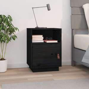 Fruma Pine Wood Bedside Cabinet With 1 Door In Black - UK