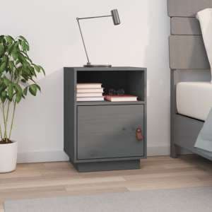 Fruma Pine Wood Bedside Cabinet With 1 Door In Grey - UK