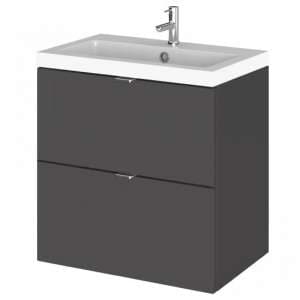 Fuji 50cm 2 Drawers Wall Vanity With Basin 1 In Gloss Grey - UK
