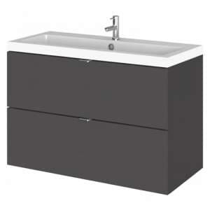 Fuji 80cm 2 Drawers Wall Vanity With Basin 1 In Gloss Grey - UK