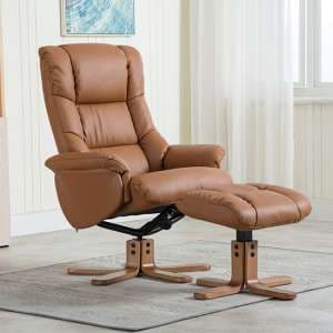 Fula Plush Swivel Recliner Chair And Footstool In Tan