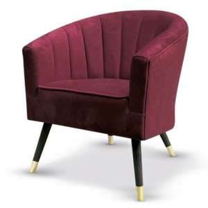 Fuoco Velvet Armchair In Bordeaux With Wooden Legs