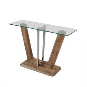 Furio Console Table In Clear Glass With Chrome And Wooden Base