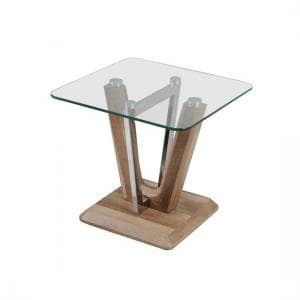 Furio End Table In Clear Glass Top With Chrome And Wooden Base - UK