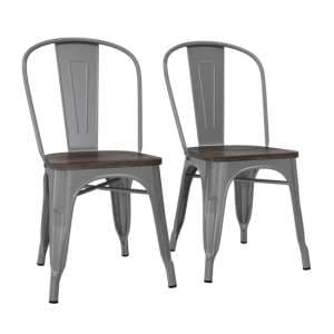 Fareham Silver Metal Dining Chairs In Pair