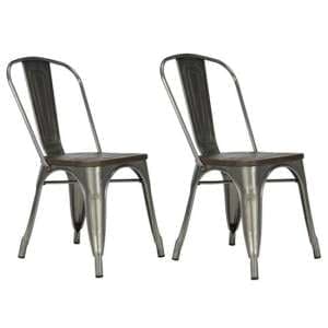 Fuzion Wooden Dining Chairs With Gun Metal Frame In Pair - UK