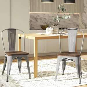 Fuzion Wooden Dining Chairs With Silver Metal Frame In Pair - UK