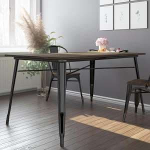 Fuzion Wooden Dining Table Rectangular With Black Metal Frame - UK