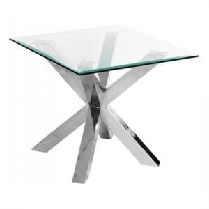 Crossley Square Glass Lamp Table With Stainless Steel Legs