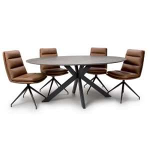 Gabri Brown Dining Table Oval With 6 Nobo Tan Chairs - UK
