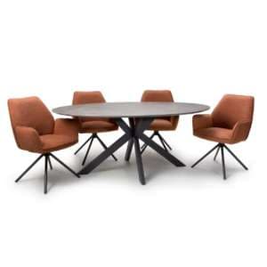 Gabri Brown Dining Table Oval With 6 Utica Rust Boucle Chairs - UK