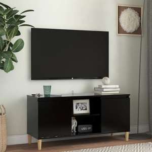 Gafna Wooden TV Stand In Black With Solid Wood Legs - UK