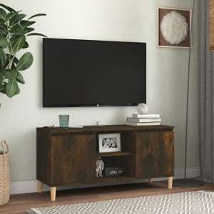 Gafna Wooden TV Stand In Smoked Oak With Solid Wood Legs - UK