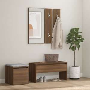 Gaius Wooden Hallway Furniture Set In Brown Oak