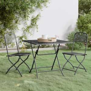 Galax Large Square Metal Mesh 3 Piece Dining Set In Anthracite