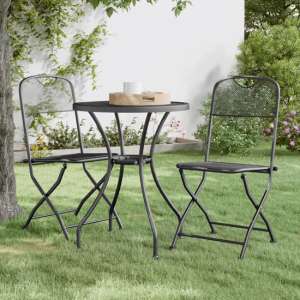 Galax Small Round Metal Mesh 3 Piece Dining Set In Anthracite