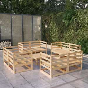 Galeno Solid Pinewood 9 Piece Garden Lounge Set In Brown - UK