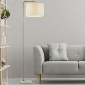 Gallow White Fabric Shade Floor Lamp With Marble Base In Gold - UK