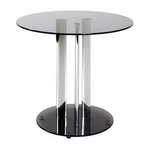 Ganado Round Glass Side Table In Grey With Chrome Support - UK