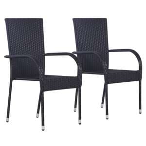 Garima Outdoor Black Poly Rattan Dining Chairs In A Pair - UK