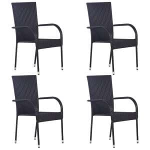 Garima Outdoor Set Of 4 Poly Rattan Dining Chairs In Black - UK