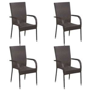 Garima Outdoor Set Of 4 Poly Rattan Dining Chairs In Brown - UK