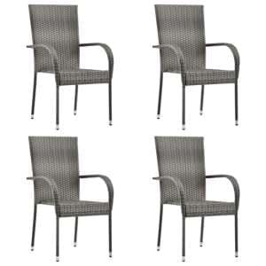 Garima Outdoor Set Of 4 Poly Rattan Dining Chairs In Grey