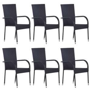 Garima Outdoor Set Of 6 Poly Rattan Dining Chairs In Black - UK