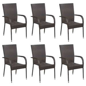 Garima Outdoor Set Of 6 Poly Rattan Dining Chairs In Brown - UK