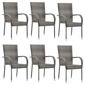 Garima Outdoor Set Of 6 Poly Rattan Dining Chairs In Grey - UK