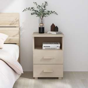 Garza Solid Pinewood Bedside Cabinet In Honey Brown