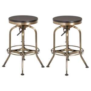 Dschubba Brass Steel Bar Stools With Ash Wooden Seat In A Pair