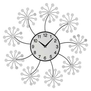 Gatosta Mirrored Floret Wall Clock In Black And Silver