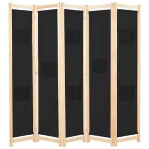Gavyn Fabric 5 Panels 200cm x 170cm Room Divider In Black