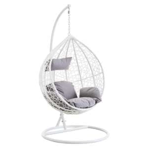 Gazit Outdoor Single Hanging Chair With Round Base In White - UK