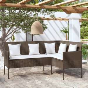 Gazit Poly Rattan L-Shaped Couch Sofa With Cushions In Brown - UK