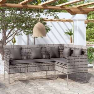 Gazit Poly Rattan L-Shaped Couch Sofa With Cushions In Grey - UK