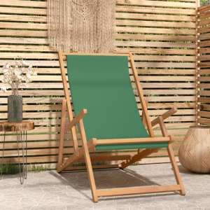 Gella Teak Wood Beach Folding Chair With Green Fabric Seat - UK