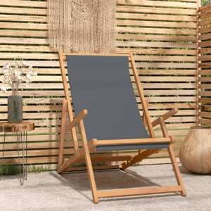 Gella Teak Wood Beach Folding Chair With Grey Fabric Seat - UK