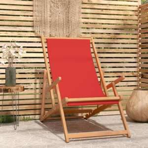 Gella Teak Wood Beach Folding Chair With Red Fabric Seat - UK