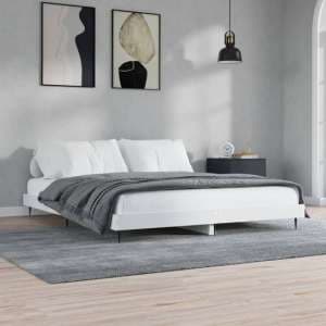 Gemma Wooden Double Bed In White With Black Metal Legs - UK