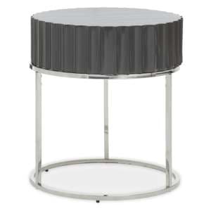 Genera Round High Gloss End Table With Silver Frame In Grey
