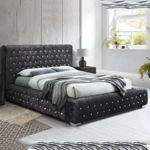 Geneva Fabric Double Bed In Black Crushed Velvet - UK