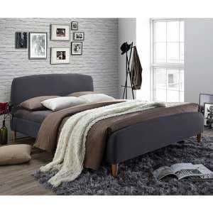 Geneva Fabric Double Bed In Dark Grey With Oak Wooden Legs - UK