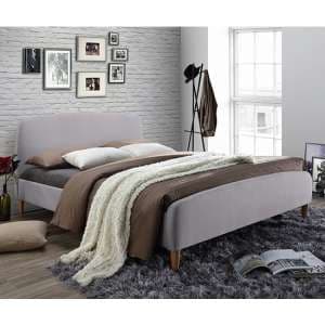 Geneva Fabric Double Bed In Light Grey With Oak Wooden Legs - UK