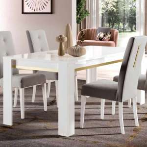 Geneva High Gloss Dining Table 190cm In White And Gold